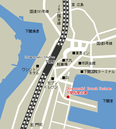 Map of Shimonoseki Branch Customs