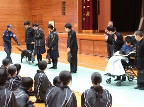 麻薬探知犬によるデモンストレーションの様子