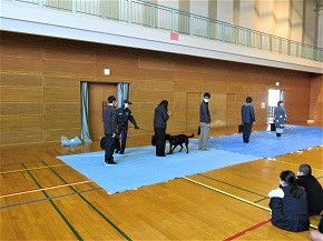 麻薬探知犬によるデモンストレーションの様子