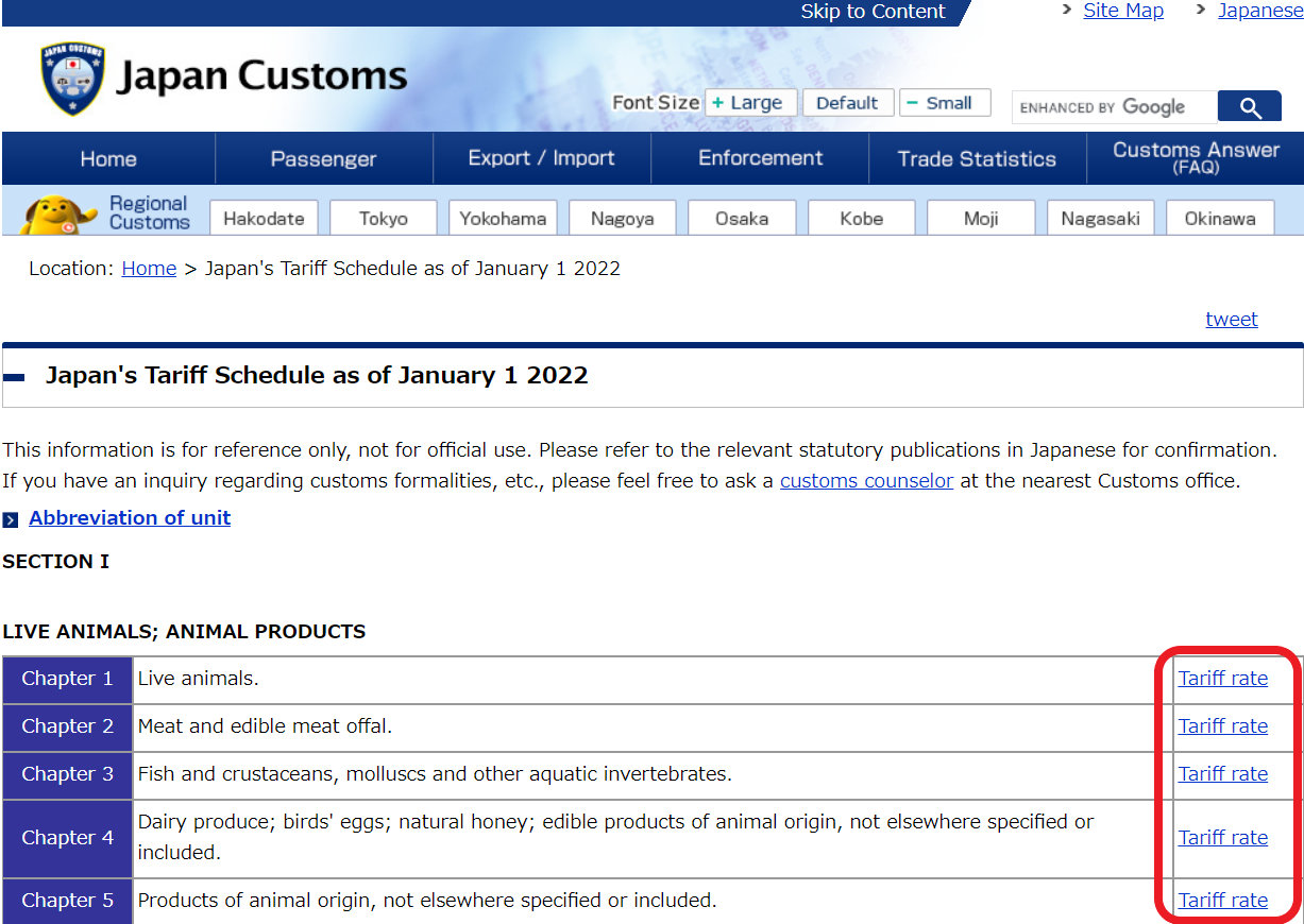 Tariff Schedule