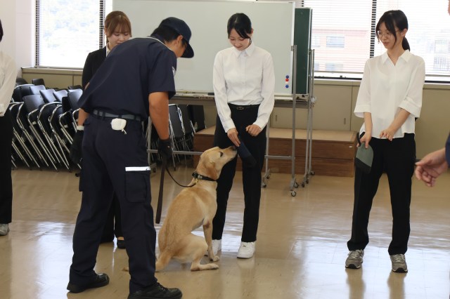 麻薬探知犬によるデモンストレーションの様子
