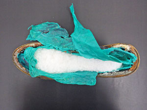 A覚醒剤が入ったサンダル底内部の様子 A覚醒剤が入ったサンダル底内部の様子