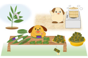 ムーチー(鬼餅)を作るカスタム君&カスタムちゃん ムーチー(鬼餅)を作るカスタム君&カスタムちゃん