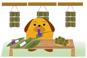 ムーチー(鬼餅)を食べるカスタム君 ムーチー(鬼餅)を食べるカスタム君